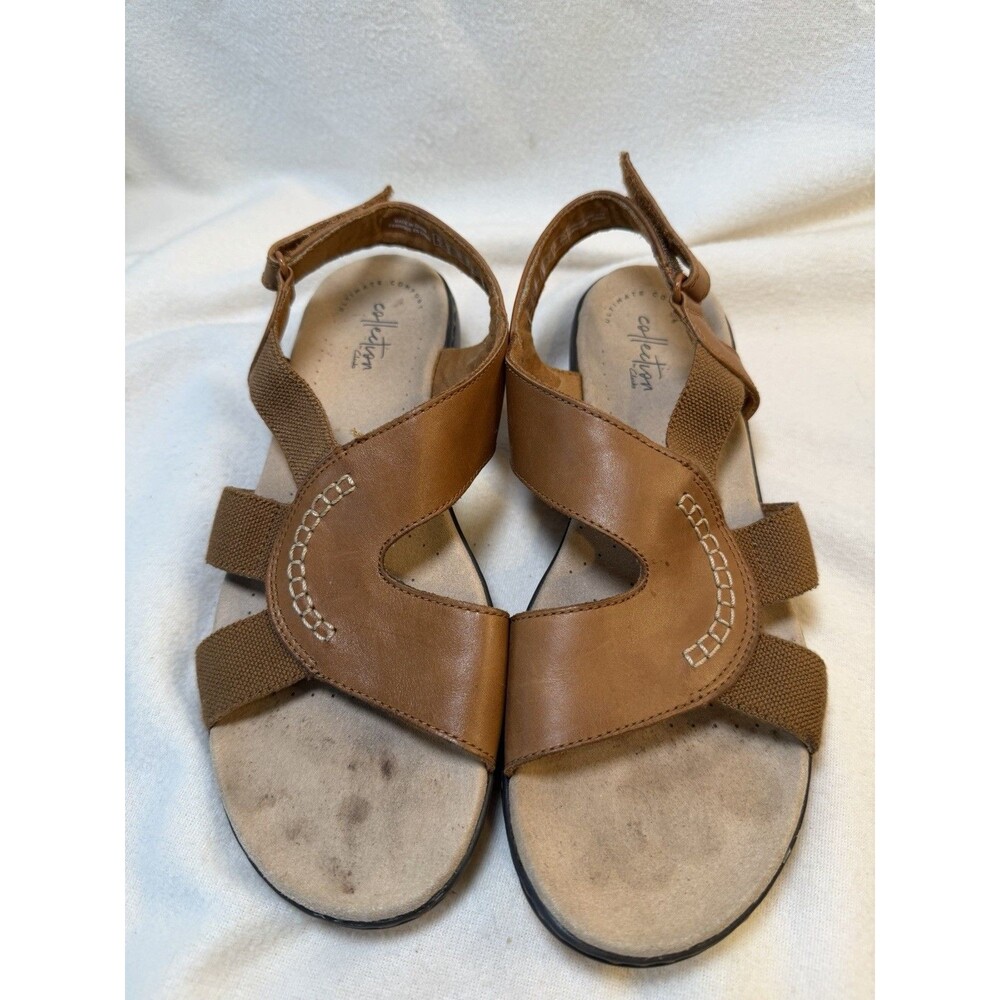 Clarks Collection Womens 9 Wide Brown Leather Slingback Sandals Adjustable